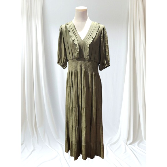 J Gee Dresses & Skirts - J GEE Womens Petite-XL Dress Gold Tiered Ruffle Peasant Cottage Farm Boho Smock